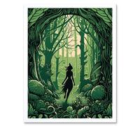 Wall Art Print Anthropomorphic Fox Silhouette Forest Art Nouveau Art Framed Artery8 White W12 inch x H16 inch