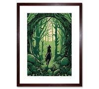 Wall Art Print Anthropomorphic Fox Silhouette Forest Art Nouveau Artwork Framed 9X7 Inch Artery8 Brown W7 inch x H9 inch