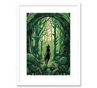 Wall Art Print Anthropomorphic Fox Silhouette Forest Art Nouveau Artwork Framed 9X7 Inch Artery8 White W7 inch x H9 inch