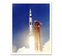 Wee Blue Coo Space Apollo 11 Launch Saturn V Rocket Blast Thrust Flame USA Art Print Framed Poster Wall Decor 12X16 Inch