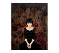 Wall Art Print Arachnophilia Oil Painting Black Red Woman and Arachnid Spider Friends Halloween Conceptual Poster Wee Blue Coo Black W24 inch x H32 inch