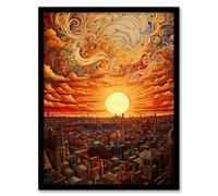 Wall Art Print Art Nouveau Sky Madrid 1934 Majestic Abstract Sunset Artwork Art Framed Artery8 Orange A4
