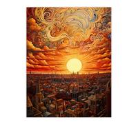 Wall Art Print Art Nouveau Sky Madrid 1934 Majestic Abstract Sunset Artwork Poster Artery8 Orange W24 inch x H32 inch