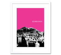 Wall Art Print Arthurs Seat Edinburgh Scotland Scottish Landmark Pink Framed Art Artery8 White W7 inch x H9 inch