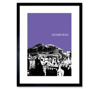 Wall Art Print Arthurs Seat Edinburgh Scotland Scottish Landmark Purple Framed Art Artery8 Black W7 inch x H9 inch