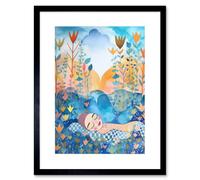 Wall Art Print Asleep In The Meadow Folk Artwork Framed 9X7 Inch Artery8 Black W7 inch x H9 inch