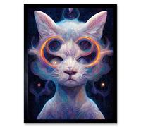Wall Art Print Astral Cat In Psilocybin Universe Art Framed Artery8 Black W12 inch x H16 inch