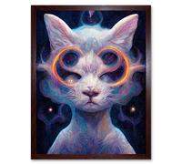 Wall Art Print Astral Cat In Psilocybin Universe Art Framed Artery8 Brown W12 inch x H16 inch