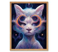 Wall Art Print Astral Cat In Psilocybin Universe Art Framed Artery8 Light Oak W12 inch x H16 inch