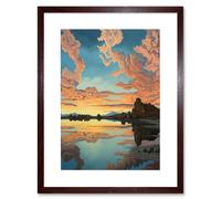 Wall Art Print Atmospheric Cloud Reflections Early Morning Dawn at Mono Lake Modern Watercolour Painting Artwork Framed 9X7 Inch Artery8 Brown W7 inch x H9 inch