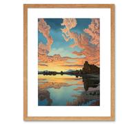 Wall Art Print Atmospheric Cloud Reflections Early Morning Dawn at Mono Lake Modern Watercolour Painting Artwork Framed 9X7 Inch Artery8 Beige W7 inch x H9 inch