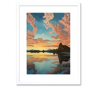 Wall Art Print Atmospheric Cloud Reflections Early Morning Dawn at Mono Lake Modern Watercolour Painting Artwork Framed 9X7 Inch Artery8 White W7 inch x H9 inch