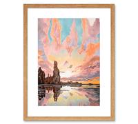 Wall Art Print Atmospheric Cloud Sunrise Reflections Mono Lake Pastel Pink Colour Modern Watercolour Painting Artwork Framed 9X7 Inch Artery8 Beige W7 inch x H9 inch
