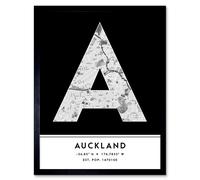 Wall Art Print Auckland New Zealand City Map Modern Typography Stylish Letter Framed Word Wee Blue Coo Black W12 inch x H16 inch