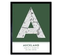 Wall Art Print Auckland New Zealand City Map Modern Typography Stylish Letter Framed Word Wee Blue Coo Green W12 inch x H16 inch