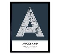 Wall Art Print Auckland New Zealand City Map Modern Typography Stylish Letter Framed Word Wee Blue Coo Navy W12 inch x H16 inch