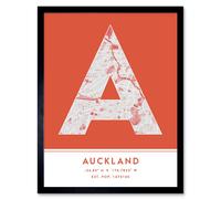 Wall Art Print Auckland New Zealand City Map Modern Typography Stylish Letter Framed Word Wee Blue Coo Orange W12 inch x H16 inch