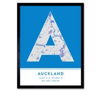 Wall Art Print Auckland New Zealand City Map Modern Typography Stylish Letter Framed Word Wee Blue Coo Blue W12 inch x H16 inch