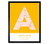 Wall Art Print Auckland New Zealand City Map Modern Typography Stylish Letter Framed Word Wee Blue Coo Yellow W12 inch x H16 inch