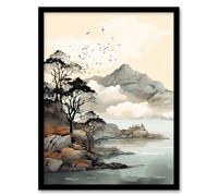 Wall Art Print Autumn Coastal Landscape in Scottish Highlands Framed Artery8 Grey A4