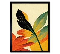 Wall Art Print Autumn Creeps In. Abstract Plant Tree Leaf Painting Art Framed Artery8 Black W12 inch x H16 inch