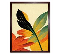 Wall Art Print Autumn Creeps In. Abstract Plant Tree Leaf Painting Art Framed Artery8 Brown W12 inch x H16 inch