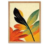 Wall Art Print Autumn Creeps In. Abstract Plant Tree Leaf Painting Art Framed Artery8 Light Oak W12 inch x H16 inch