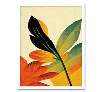 Wall Art Print Autumn Creeps In. Abstract Plant Tree Leaf Painting Art Framed Artery8 White W12 inch x H16 inch