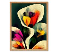 Wall Art Print Autumnal Orange Pink Yellow Purple Abstract Style Floral Painting Art Framed Artery8 Light Oak W12 inch x H16 inch