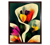 Wall Art Print Autumnal Orange Pink Yellow Purple Abstract Style Floral Painting Art Framed Artery8 Brown W12 inch x H16 inch