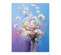 Wall Art Print Baby's Breath Flowers Painting Purple Blue Pink Bouquet Poster Artery8 Blue W24 inch x H32 inch