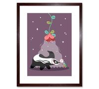 Wall Art Print Badger with Bird Art Framed 9x7 inch Artery8 Brown W7 inch x H9 inch
