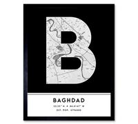Wall Art Print Baghdad Iraq City Map Modern Typography Stylish Letter Framed Word Wee Blue Coo Black W12 inch x H16 inch