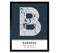 Wall Art Print Baghdad Iraq City Map Modern Typography Stylish Letter Framed Word Wee Blue Coo Navy W12 inch x H16 inch