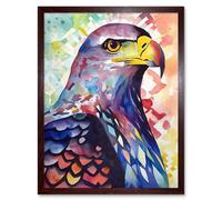 Wall Art Print Bald Eagle Bird Folk Art Multicoloured Watercolour Painting Art Framed Artery8 Brown W12 inch x H16 inch
