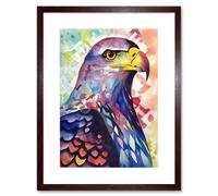 Wall Art Print Bald Eagle Bird Folk Art Multicoloured Watercolour Painting Artwork Framed 9X7 Inch Artery8 Brown W7 inch x H9 inch