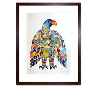 Wall Art Print Bald Eagle Multicolour Pattern Portrait Folk Art Watercolour Painting Artwork Framed 9X7 Inch Artery8 Brown W7 inch x H9 inch