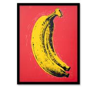 Artery8 Banana On Watermelon Pink Artwork Minimalist Interior Decor Kitchen Print Yellow Red Artwork Framed Wall Art Print A4