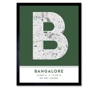 Wall Art Print Bangalore India City Map Modern Typography Stylish Letter Framed Word Wee Blue Coo Green W12 inch x H16 inch