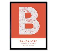 Wall Art Print Bangalore India City Map Modern Typography Stylish Letter Framed Word Wee Blue Coo Orange W12 inch x H16 inch