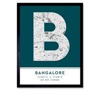 Wall Art Print Bangalore India City Map Modern Typography Stylish Letter Framed Word Wee Blue Coo Teal W12 inch x H16 inch