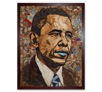 Wall Art Print Barack Obama Collage Art Portrait Art Framed Artery8 Brown W12 inch x H16 inch