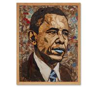Wall Art Print Barack Obama Collage Art Portrait Art Framed Artery8 Light Oak W12 inch x H16 inch