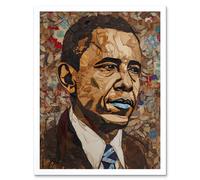 Wall Art Print Barack Obama Collage Art Portrait Art Framed Artery8 White W12 inch x H16 inch