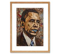 Wall Art Print Barack Obama Collage Art Portrait Artwork Framed 9X7 Inch Artery8 Beige W7 inch x H9 inch