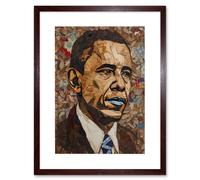 Wall Art Print Barack Obama Collage Art Portrait Artwork Framed 9X7 Inch Artery8 Brown W7 inch x H9 inch