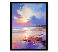 Wall Art Print Beach Sunrise Abstract Painting Serene Coastal Landscape Framed Art Artery8 Blue A4