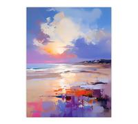 Artery8 Beach Sunrise Abstract Oil Painting Orange Purple Blue Serene Coastal Landscape Atmospheric Dawn Clouds Extra Large XL Wall Art Poster Print
