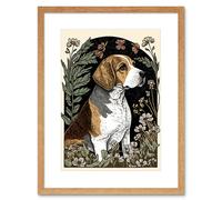 Wall Art Print Beagle Dog with Daisies Modern Stylised Artwork Framed 9X7 Inch Artery8 Beige W7 inch x H9 inch