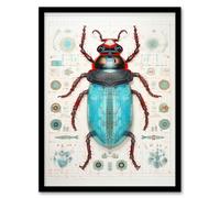 Wall Art Print Beetle Bug Microphone Robot Hybrid Schematic Blue Futuristic Secret Complex Arcane Manuscript Gift For Him Man Cave Art Framed Artery8 Black W12 inch x H16 inch